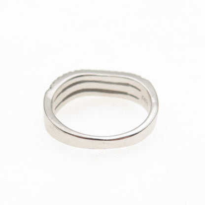 925 Sterling Silver Round-Cut C Z 3-Row Wavy Ring Size 6.5