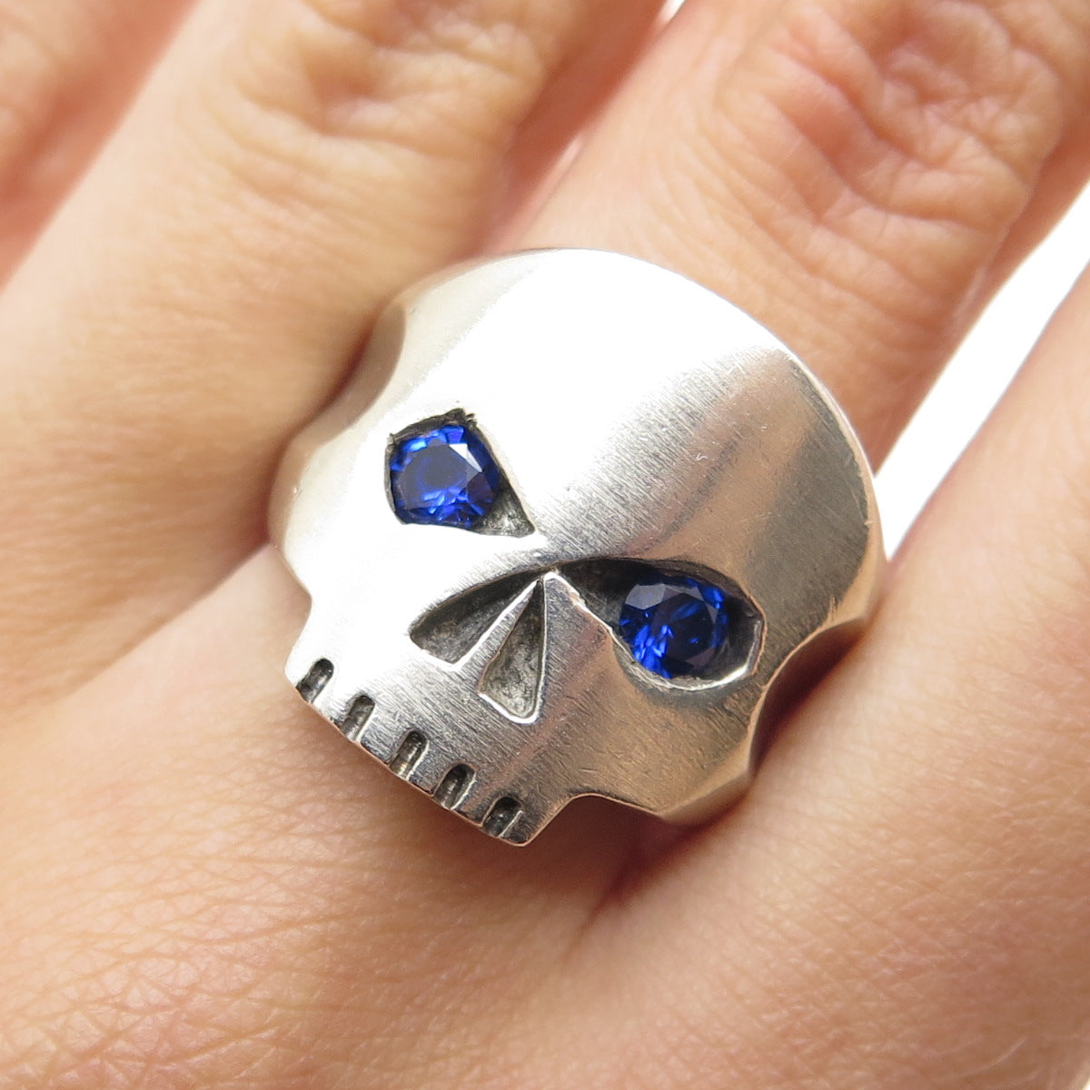MJG MICHAEL JOHN GONNERING 925 Sterling Silver Vintage Spinel Skull Ring Size 10