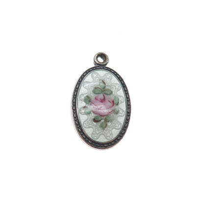 925 Sterling Silver Antique Enamel Rose Flower St. Mary Jesus Mini Slide Pendant