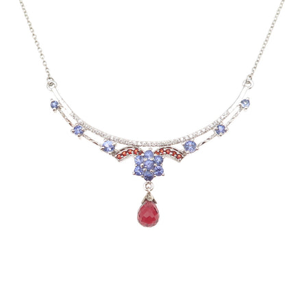 Chuck Clemency Sterling Silver Real Tanzanite Garnet & Topaz Chain Necklace 18"