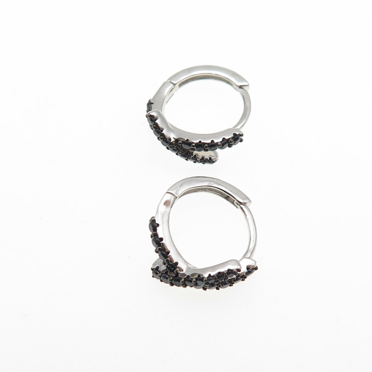 925 Sterling Silver Round-Cut Black C Z Crisscross Hoop Earrings