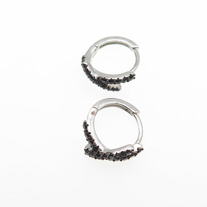 925 Sterling Silver Round-Cut Black C Z Crisscross Hoop Earrings