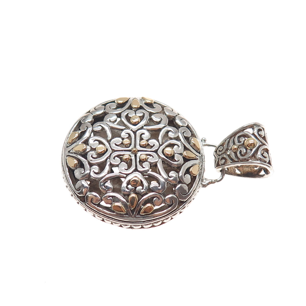 18K Gold 925 Sterling Silver Vintage Ornate Heart Charm Pendant