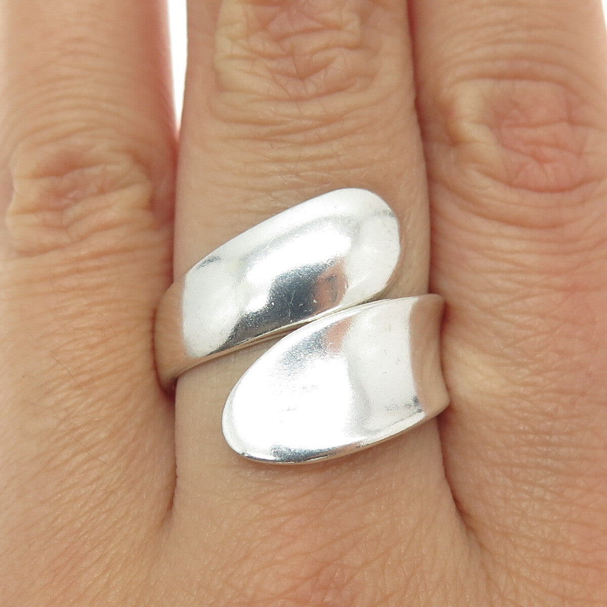 PLUS ONE 925 Sterling Silver Vintage Modernist Adjustable Ring Size 8.5