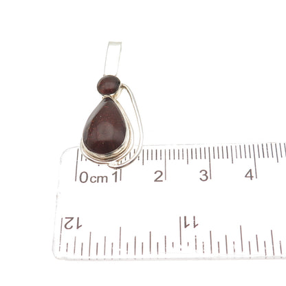 925 Sterling Silver Vintage Real Amber Modernist Teardrop Charm Pendant