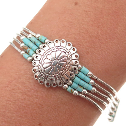 925 Sterling Vintage Southwestern Real Turquoise Concho Liquid Chain Bracelet 7"