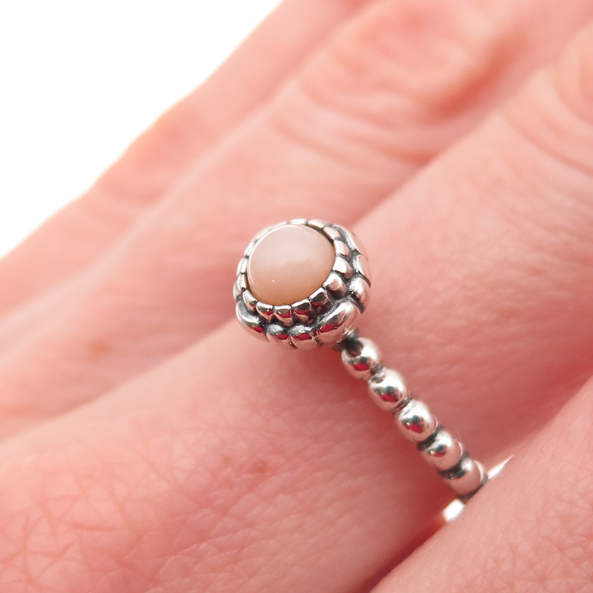 PANDORA 925 Sterling Silver Real Pink Opal October Birthstone Ring Size 6.25