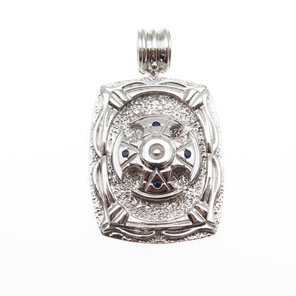 JOLUSA 925 Sterling Silver Real Round-Cut Sapphire Cross Pendant