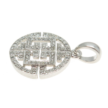 925 Sterling Silver Real Round-Cut Diamond "CC" Maze Round Pendant