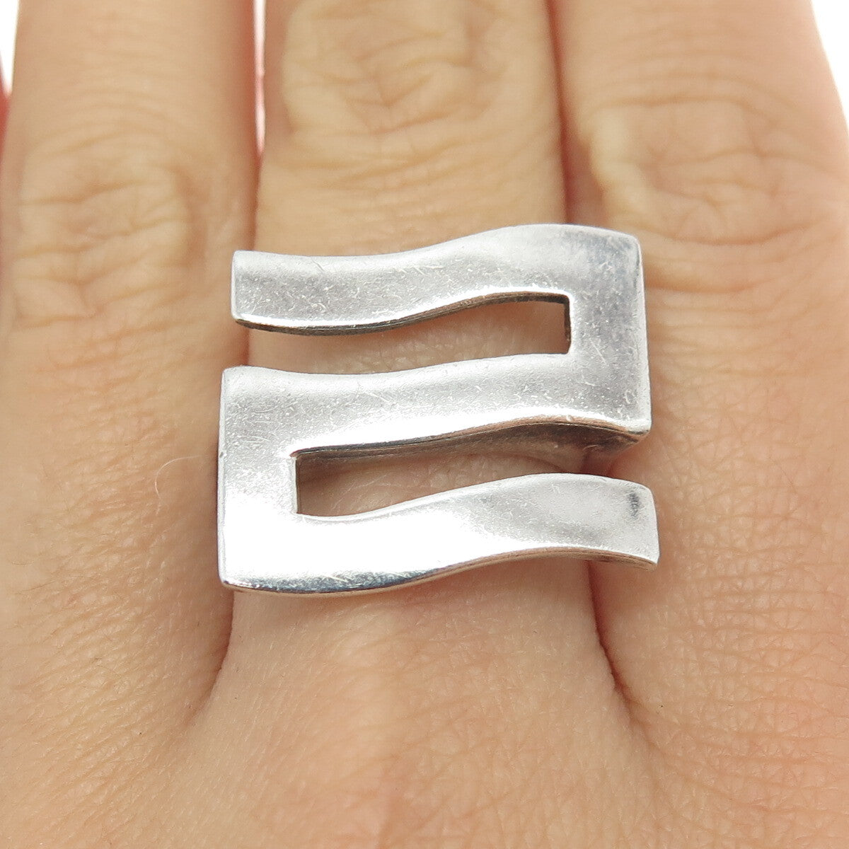 925 Sterling Silver Vintage Lucky Number "2" Modernist Ring Size 9.25