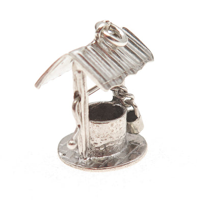925 Sterling Silver Antique Art Deco Water Well Oxidized 3D Charm Pendant