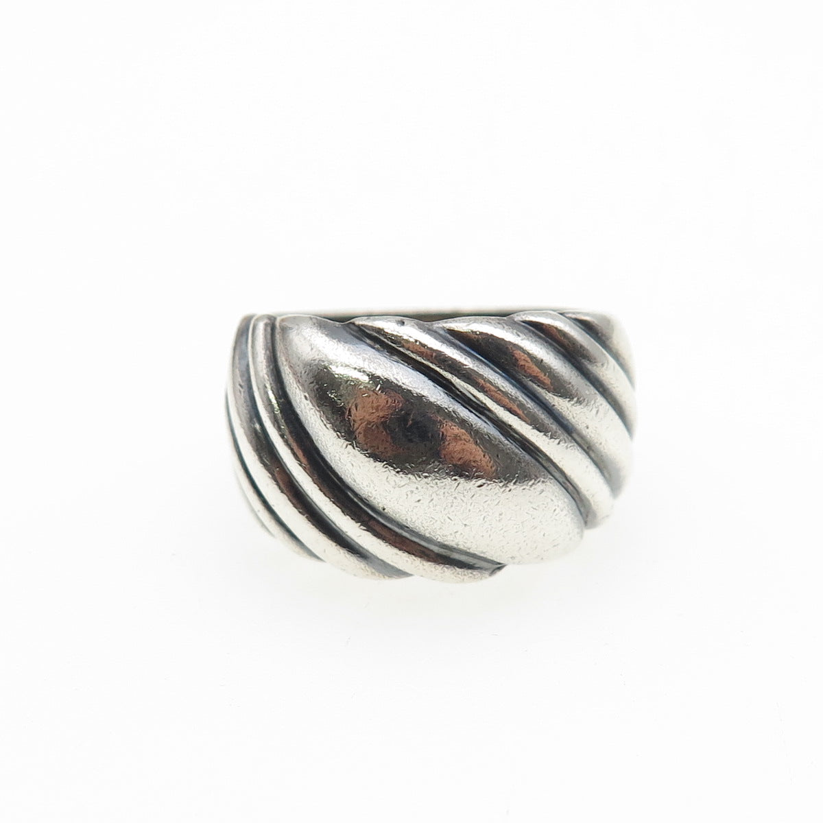 925 Sterling Silver Vintage Modernist Ribbed Oxidized Ring Size 7.25