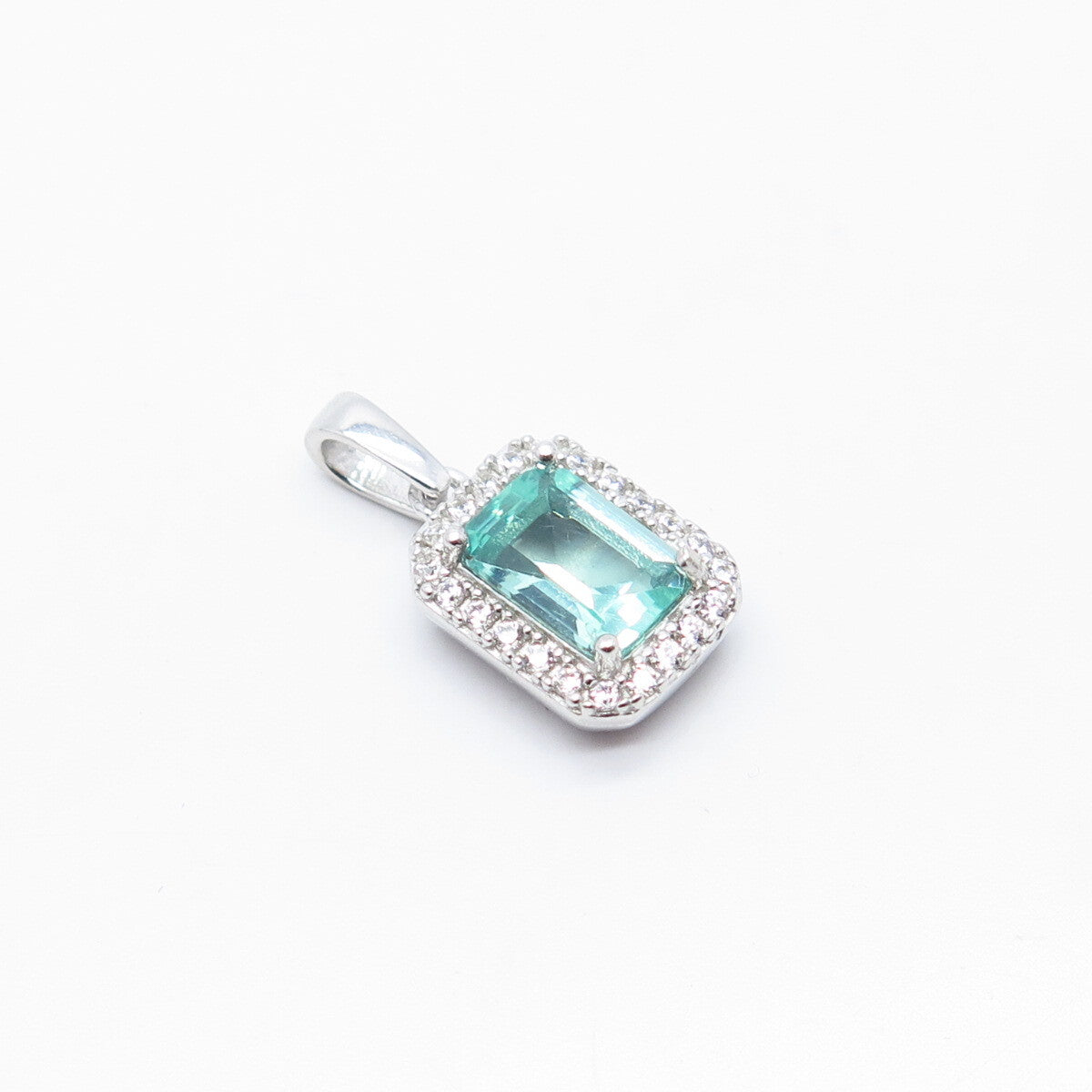 925 Sterling Silver White & Green C Z Pendant