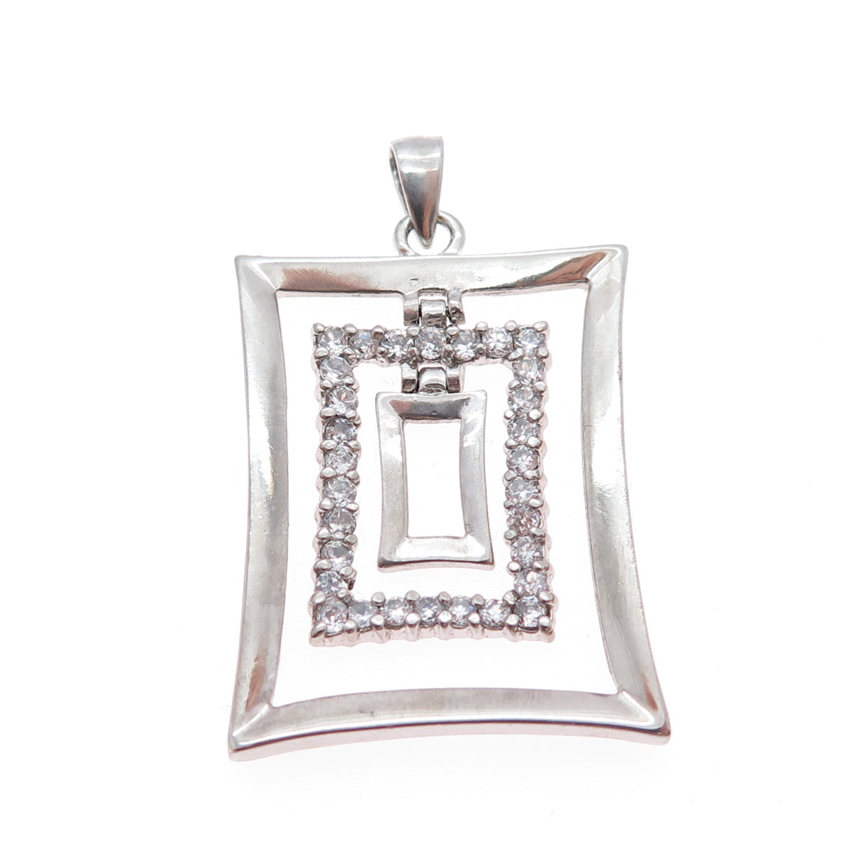 925 Sterling Silver Round-Cut C Z Modernist Multi-Frame Charm Pendant