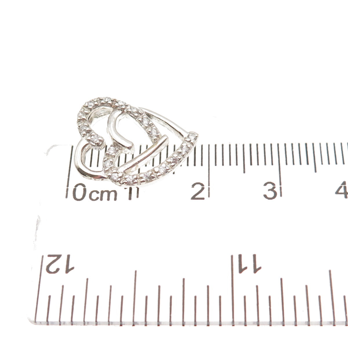 925 Sterling Silver Round-Cut C Z Heart Mini Slide Charm Pendant