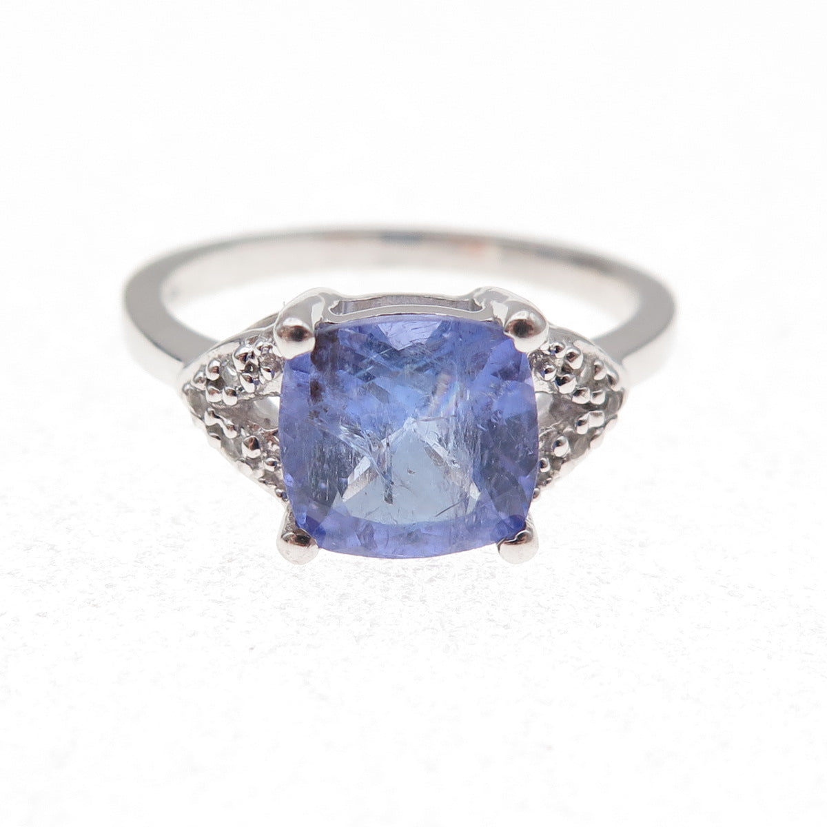 925 Sterling Silver Real Tanzanite & White Topaz Ring Size 8
