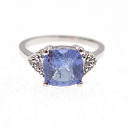 925 Sterling Silver Real Tanzanite & White Topaz Ring Size 8