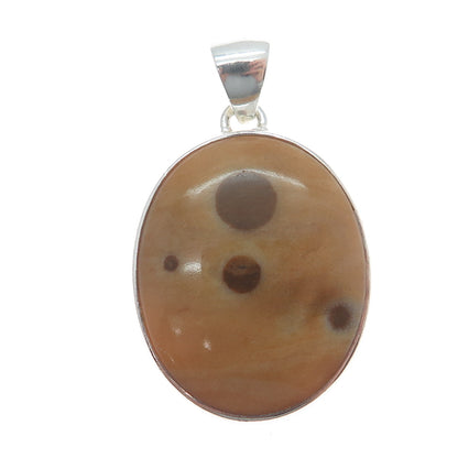 925 Sterling Silver Vintage Real Polka Dot Ocean Jasper Oval Charm Pendant