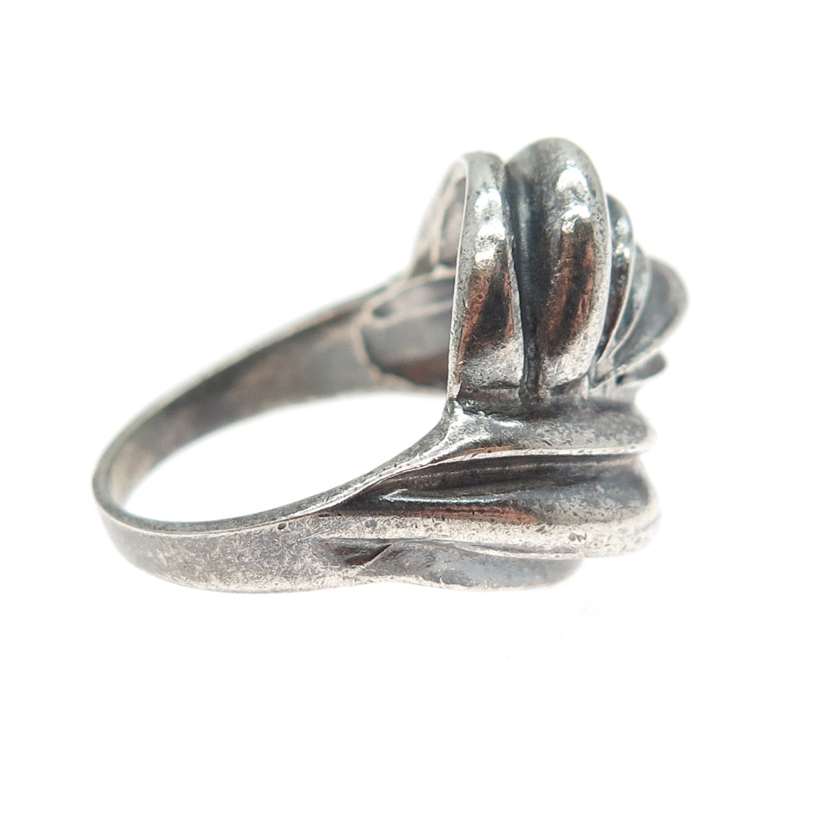 925 Sterling Silver Vintage Modernist Ribbed Dome Oxidized Ring Size 8.25