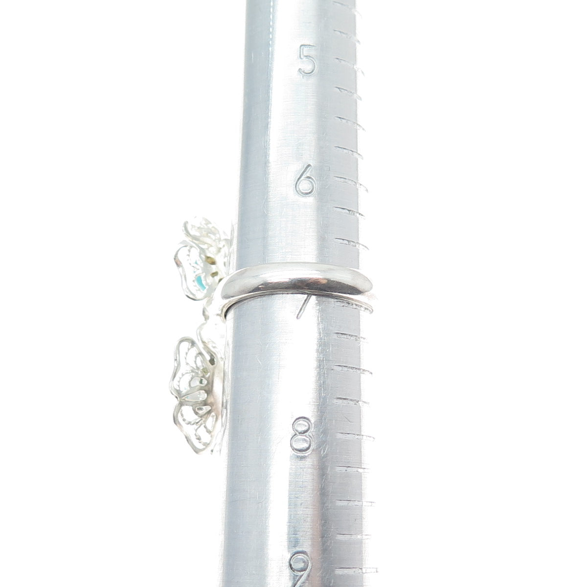 RIDER 950 Silver Vintage Real Turquoise Flower Blossom Bypass Ring Size 7