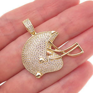 925 Sterling Silver Gold Plated Round-Cut C Z Football Helmet Pendant