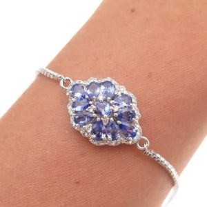 Chuck Clemency 925 Sterling Silver Real Tanzanite & White Topaz Bracelet 6-9.5"
