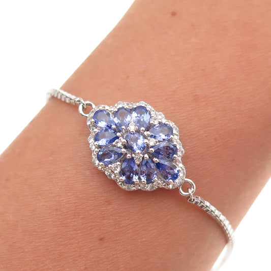 Chuck Clemency 925 Sterling Silver Real Tanzanite & White Topaz Bracelet 6-9.5"