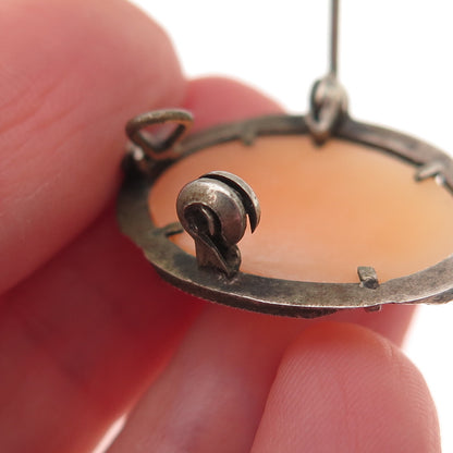 800 Silver Antique Real MOP & Marcasite Lady Cameo Brooch Pendant (missing hook)