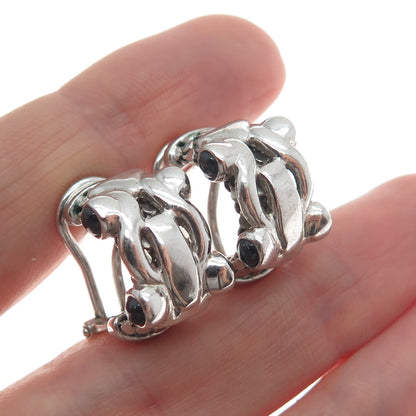 DASAN INC 925 Sterling Silver Vintage Italy Real Black Onyx Omega Back Earrings