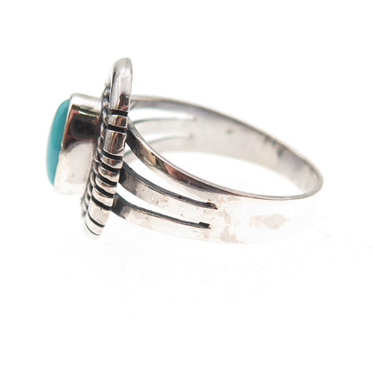 925 Sterling Silver Vintage Real Turquoise Southwestern Oxidized Ring Size 7