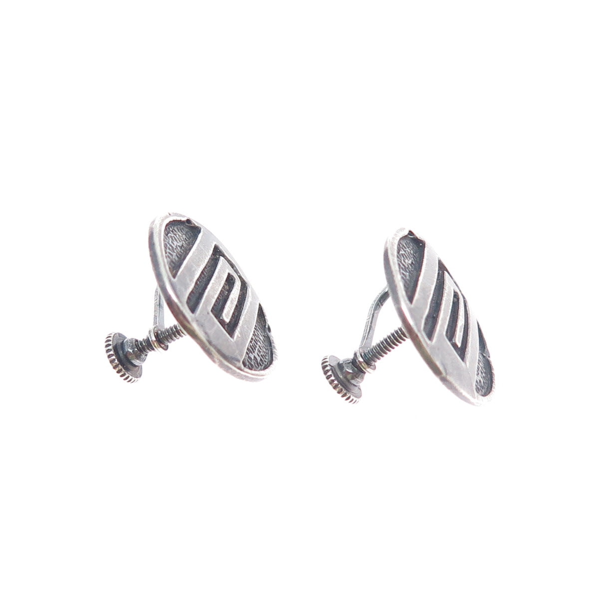 925 Sterling Silver Vintage Tribal Maze Symbol Oxidized Screw Back Earrings