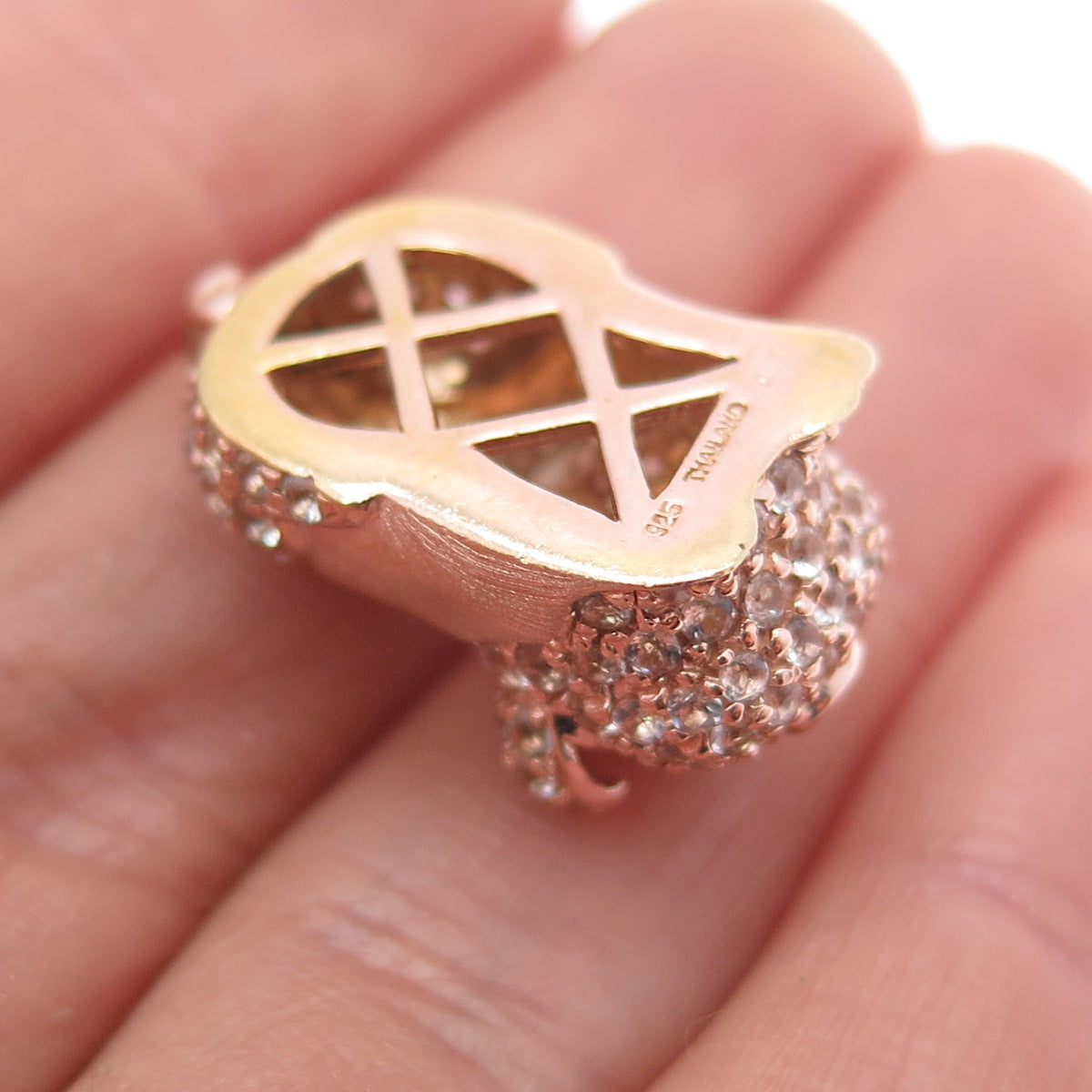 925 Sterling Silver Rose Gold Plated Real Amethyst & Topaz Pig 3D Charm Pendant