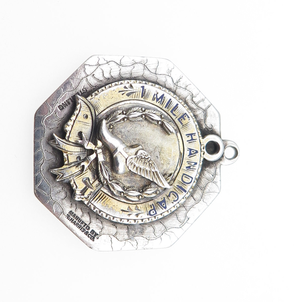 R. Harris & Co 925 Sterling 2-Tone Antique Enamel Marathon 1 Mile Handicap Medal