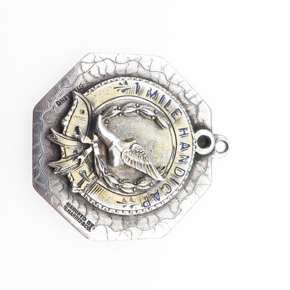 R. Harris & Co 925 Sterling 2-Tone Antique Enamel Marathon 1 Mile Handicap Medal