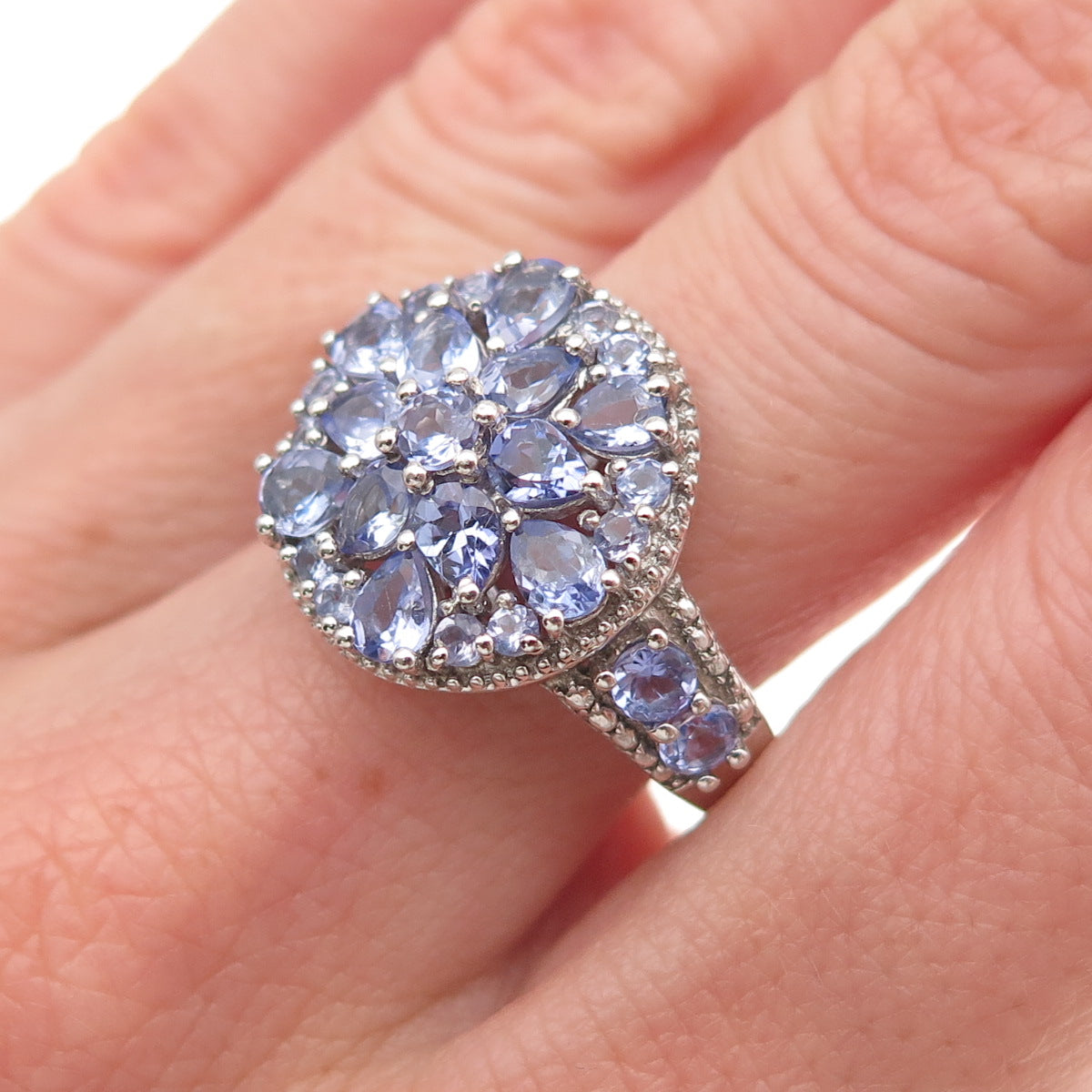 Chuck Clemency Sterling Silver Real Round & Pear-Cut Tanzanite Ring Size 8.25