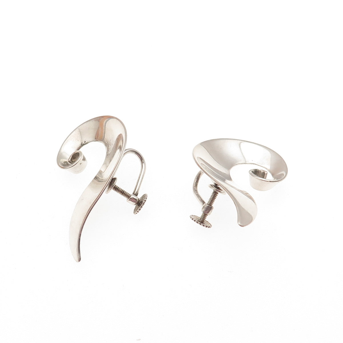 ORB Otto R. Bade 925 Sterling Silver Vintage Modernist Swirl Screw Back Earrings