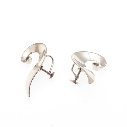 ORB Otto R. Bade 925 Sterling Silver Vintage Modernist Swirl Screw Back Earrings