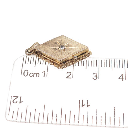 925 Sterling Silver Gold Plated Antique Art Deco Rhinestone Locket Charm Pendant