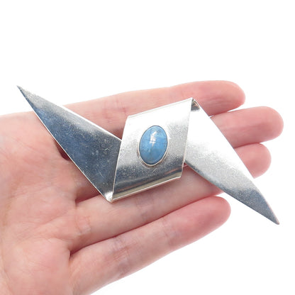 925 Sterling Silver Vintage Mexico Real Sky Blue Turquoise Modernist Pin Brooch