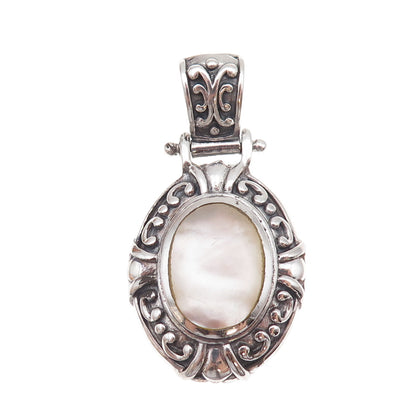 Collins 925 Sterling Silver Vintage Real MOP Oxidized Pendant