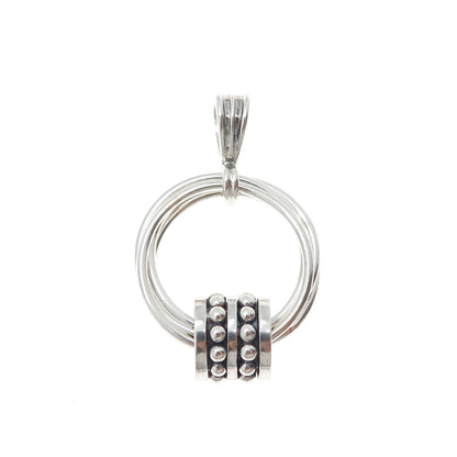 925 Sterling Silver Vintage Modernist Interlocked Circle Beaded Charm Pendant