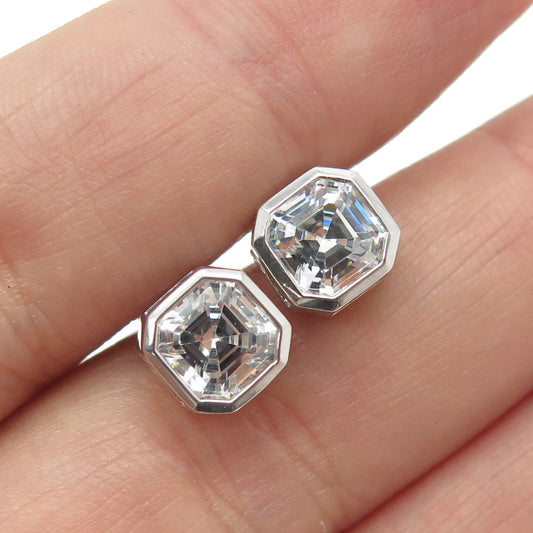 925 Sterling Silver Cushion-Cut Shaped C Z Stud Earrings