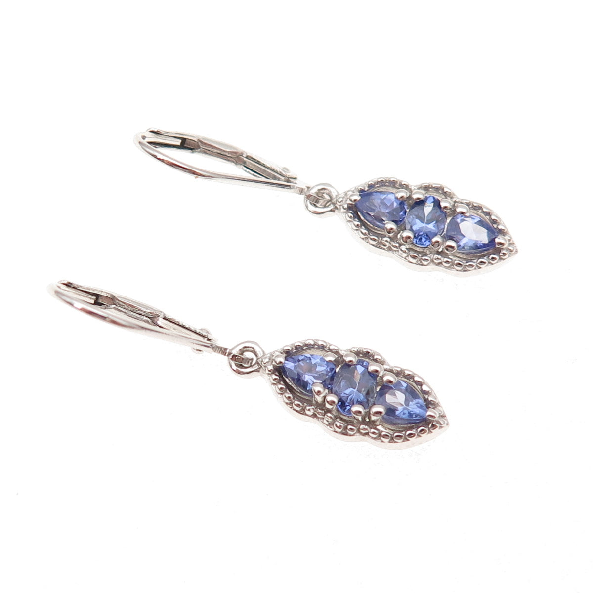 Chuck Clemency 925 Sterling Silver Real Tanzanite Dangle Earrings