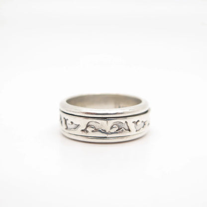 925 Sterling Silver Vintage Friendly Dolphin Rotating Band Ring Size 7 3/4
