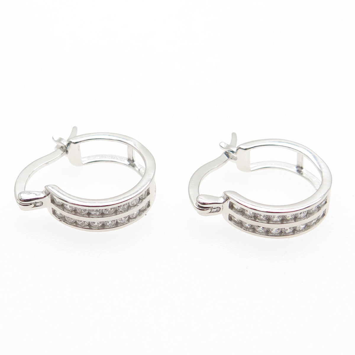 925 Sterling Silver Round-Cut C Z Hoop Earrings