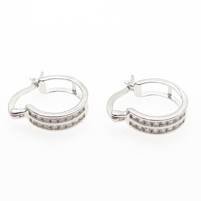 925 Sterling Silver Round-Cut C Z Hoop Earrings