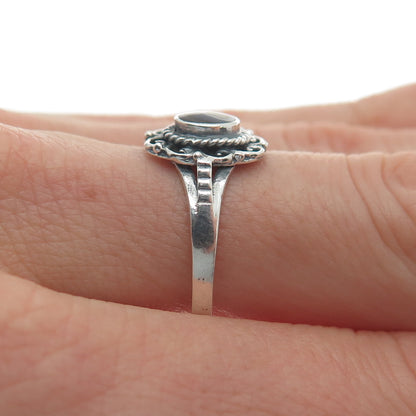 925 Sterling Silver Vintage Real Abalone Shell Flower Oxidized Ring Size 7.5