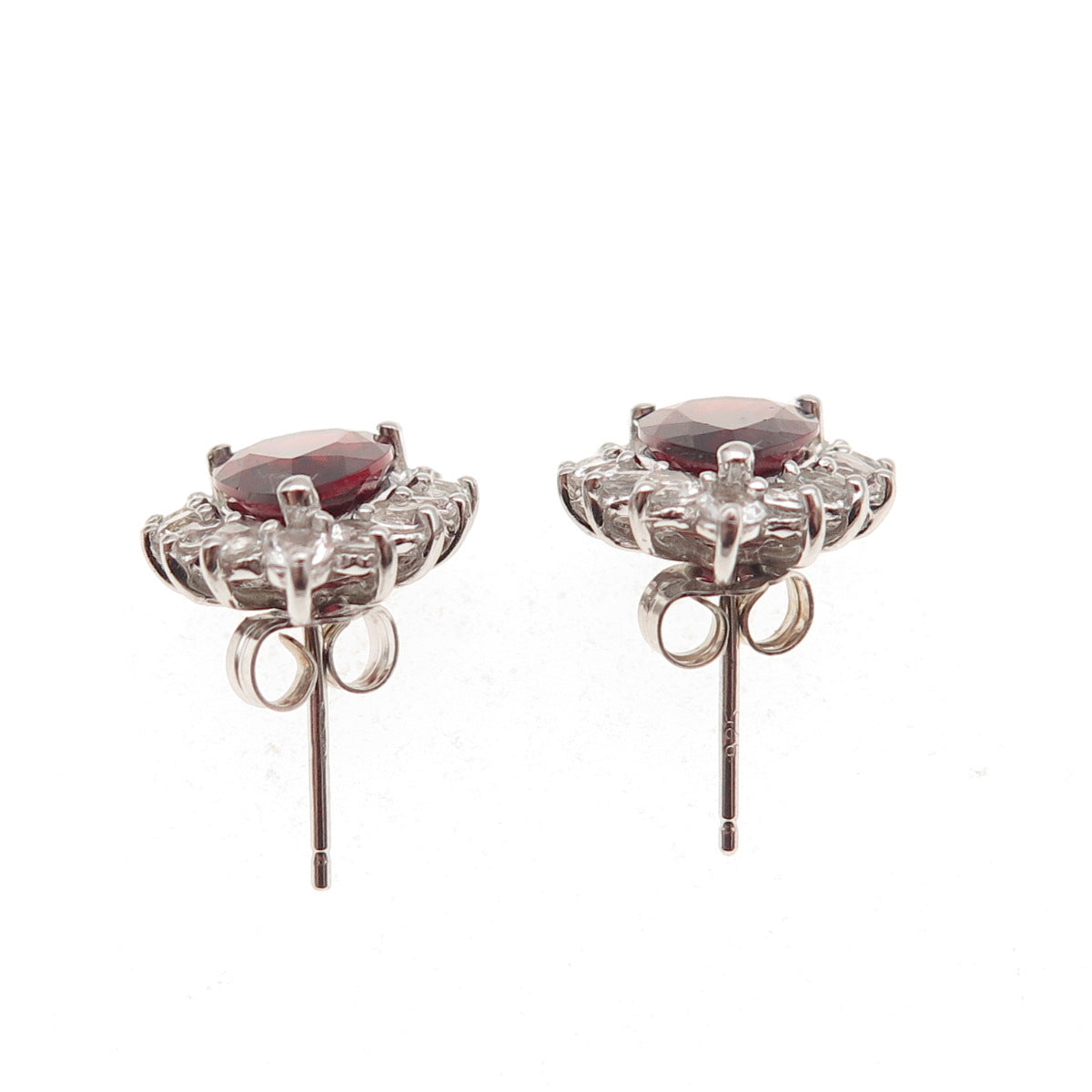Harold Trujillo Sterling Silver Vintage Real Red Garnet & White Topaz Earrings