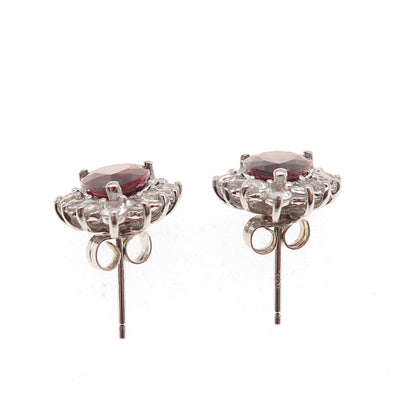 Harold Trujillo Sterling Silver Vintage Real Red Garnet & White Topaz Earrings