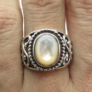 RJ GRAZIANO 925 Sterling Silver Vintage Mother-of-Pearl Swirl Ring Size 8.25